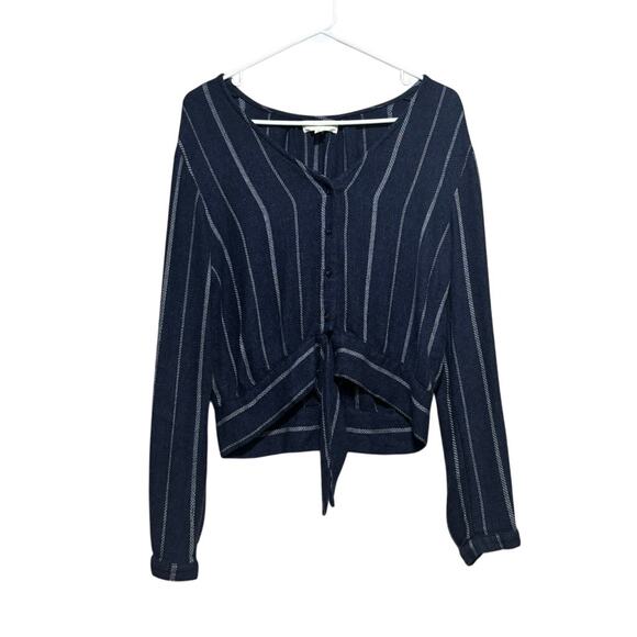 Cloth & Stone Anthropologie Tops - Cloth & Stone Anthropologie Navy Stripe Tie Front Top Size Medium Long Sleeve